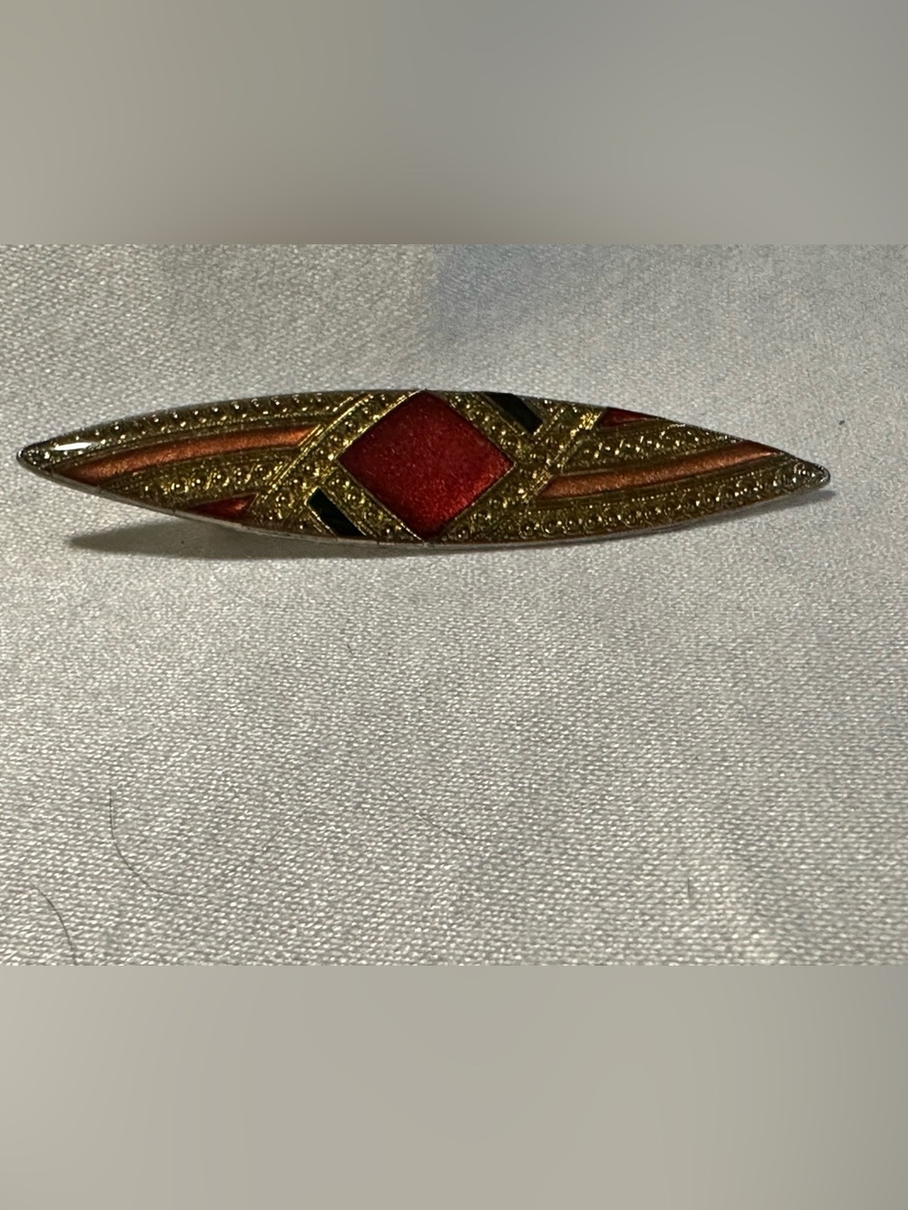 Vintage Gold-Tone Red Enamel Geometric Bar Brooch - Women Accessories